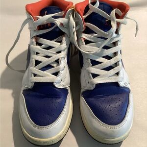 Nike Air Jordan Youth 6.5 Blue, Laser Orange & White High-Top Sneakers